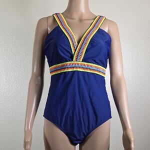 Blue Aztec 1 Piece Back Cutout Swimsuit